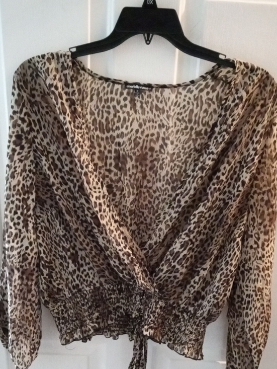 Charlotte Russe Tops - Charlotte Russe Leopard Print Sheer Blouse - Beige and Brown
